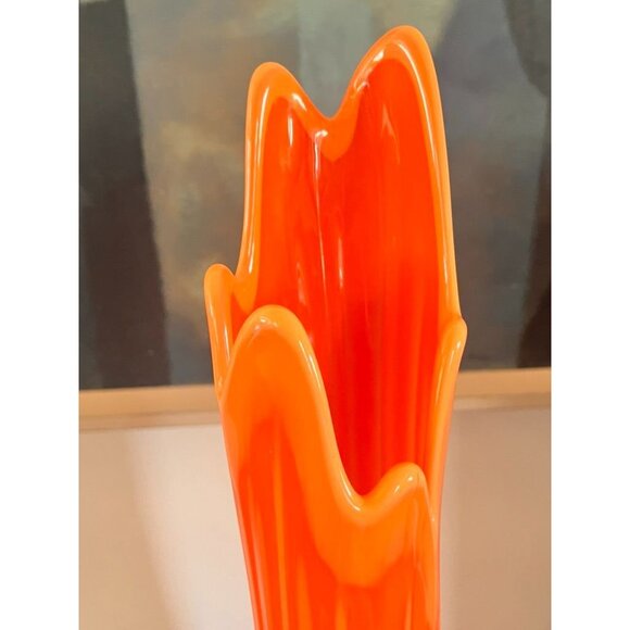 Vintage MCM L.E. Smith Bittersweet Ribbed Tall Vase 24" Orange Yellow - Picture 7 of 9
